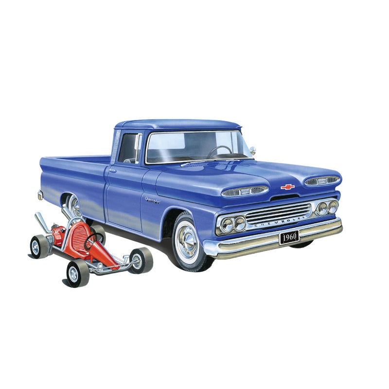 AMT 1960 Chevy Custom Fleetside Pickup w-Go Kart 1:25 Scale Model Kit - Image 1
